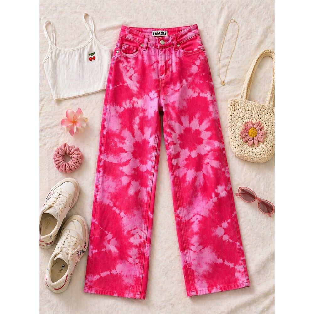 I.AM.GIA Women's Balin High Rise Straight Leg Jean Red Pink Tie Dye Size XS - Picture 1 of 11